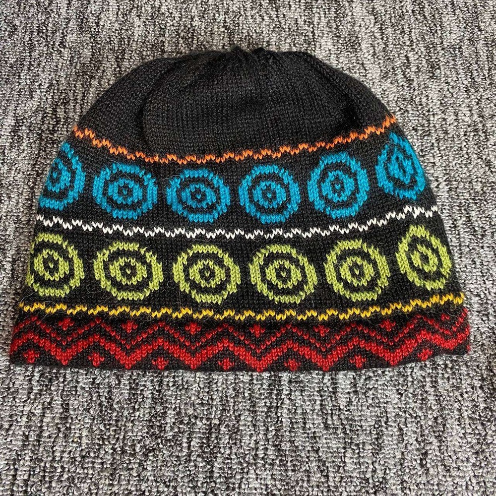 Peruvian Link Beanie Hat Mens One Size Black Alpaca‎ Blend Geometric Knit Peru